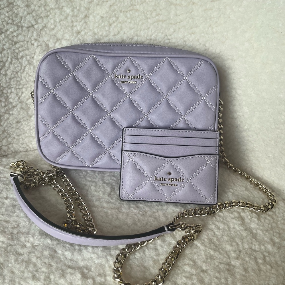 Kate Spade Purple Quilted Crossbody Bag with Gold Chain
